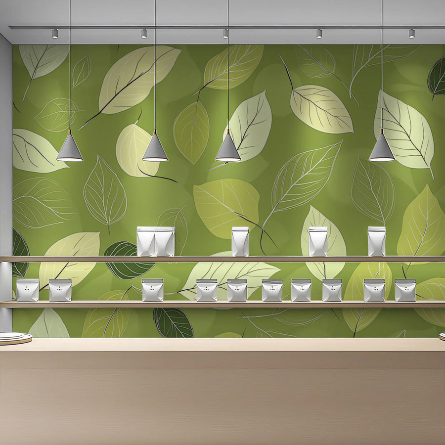 Abstract Leaf Pattern Mural Wallpaper — Modern Green Design Mural Wallpaper