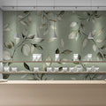 Muted Sage Botanical Leaf Mural Wallpaper — Modern Minimalist Mural Wallpaper - pure wallpaper artwork