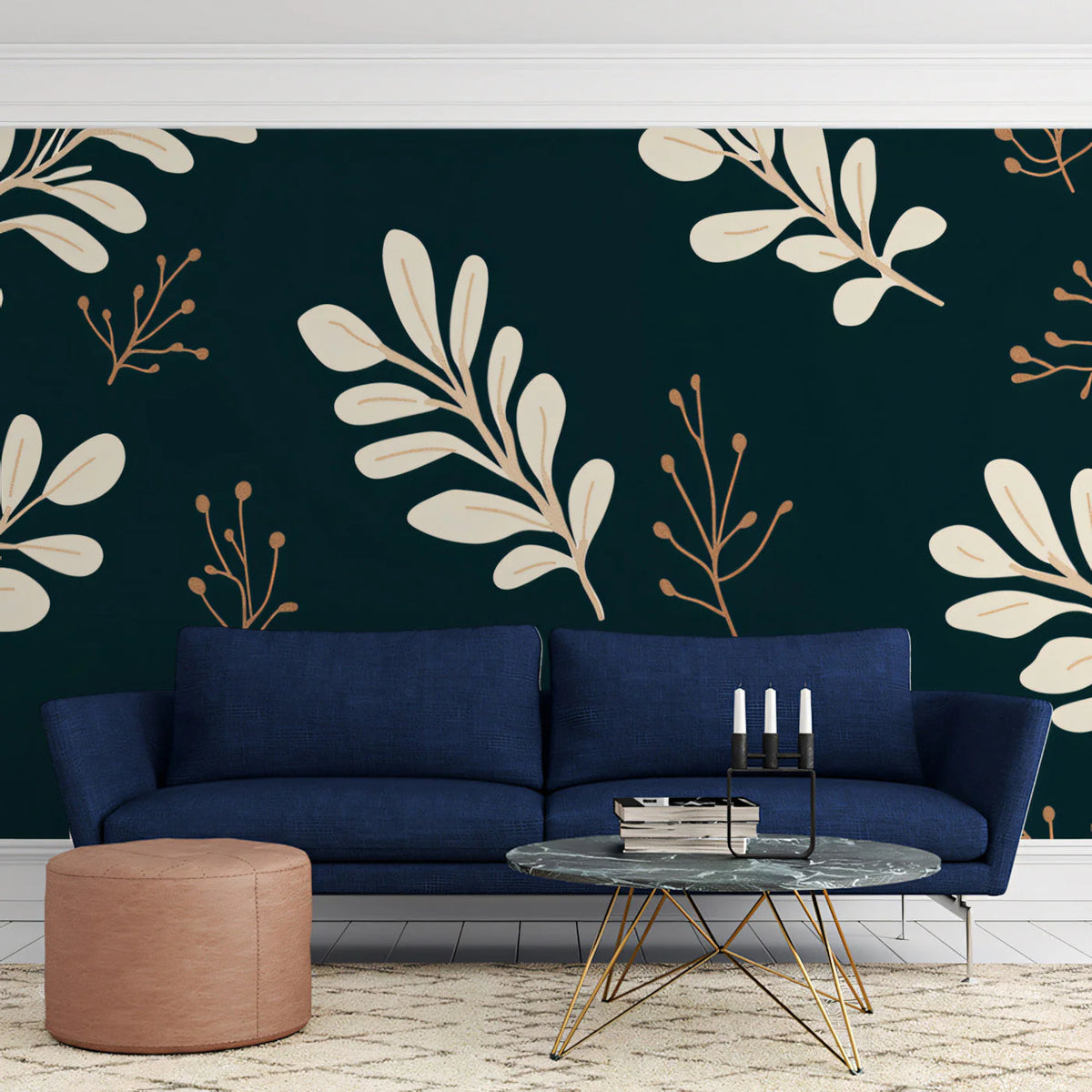 Cream Botanical Leaf Mural Wallpaper — Moody Forest Green Mural Wallpaper - pure wallpaper artwork