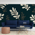 Cream Botanical Leaf Mural Wallpaper — Moody Forest Green Mural Wallpaper - pure wallpaper artwork
