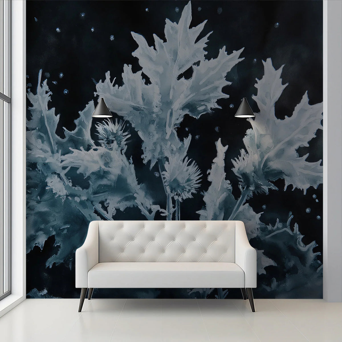 Midnight Thistle Mural Wallpaper — Botanical Dark Academia Mural Wallpaper - pure wallpaper artwork