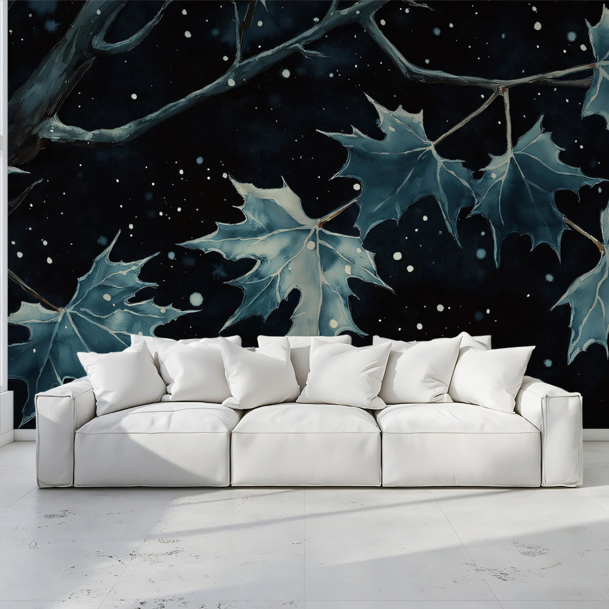Midnight Leaf Mural Wallpaper — Moody Watercolor Botanical Mural Wallpaper - pure wallpaper artwork
