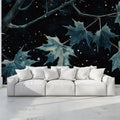 Midnight Leaf Mural Wallpaper — Moody Watercolor Botanical Mural Wallpaper - pure wallpaper artwork