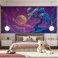 Celestial Bonsai Sky Mural Wallpaper — Whimsical Nightscape Mural Wallpaper - pure wallpaper artwork