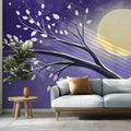 Moonlit Branch Mural Wallpaper — Artistic Dreamy Landscape Mural Wallpaper - pure wallpaper artwork