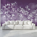 Abstract Berry Branch Mural Wallpaper — Plum and White Minimalist Mural Wallpaper - pure wallpaper artwork