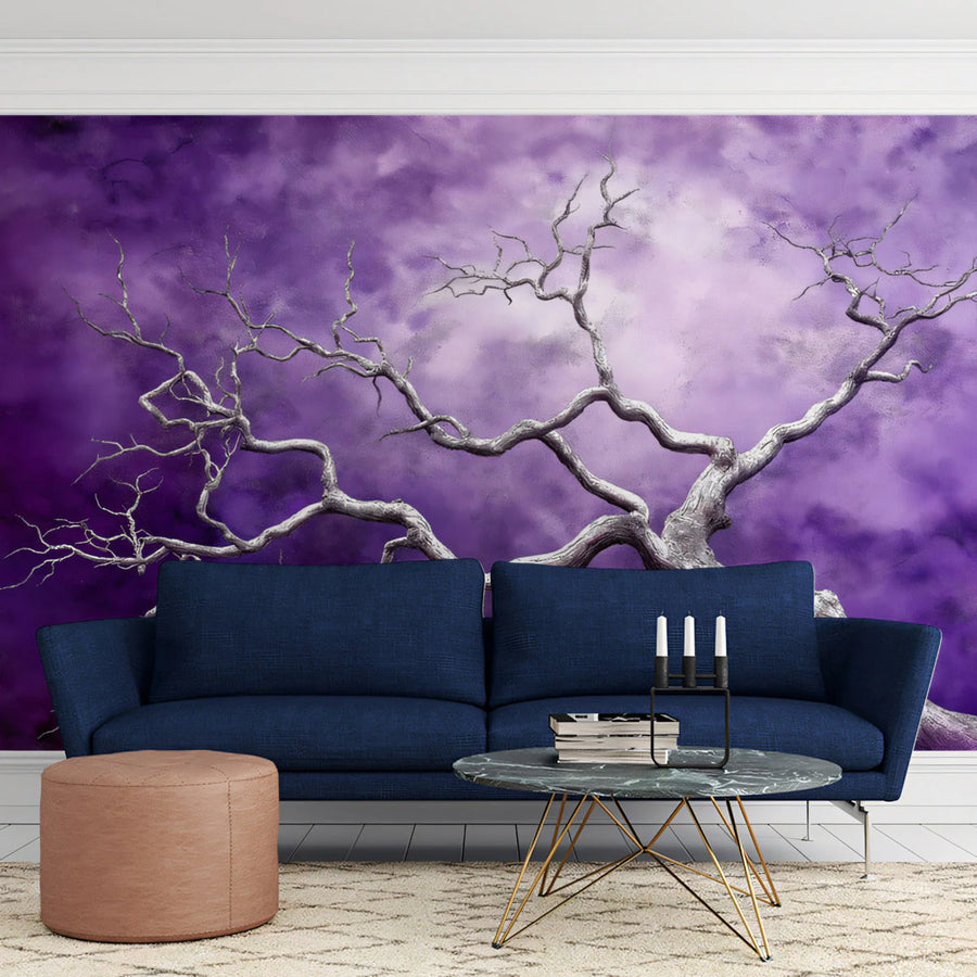 Gnarled Bare Tree Mural Wallpaper — Moody Abstract Design Mural Wallpaper