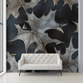 Metallic Maple Leaf Mural Wallpaper — Dark Botanical Design Mural Wallpaper - pure wallpaper artwork