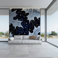 Celestial Frost Leaf Mural Wallpaper — Midnight Botanical Design Mural Wallpaper - pure wallpaper artwork