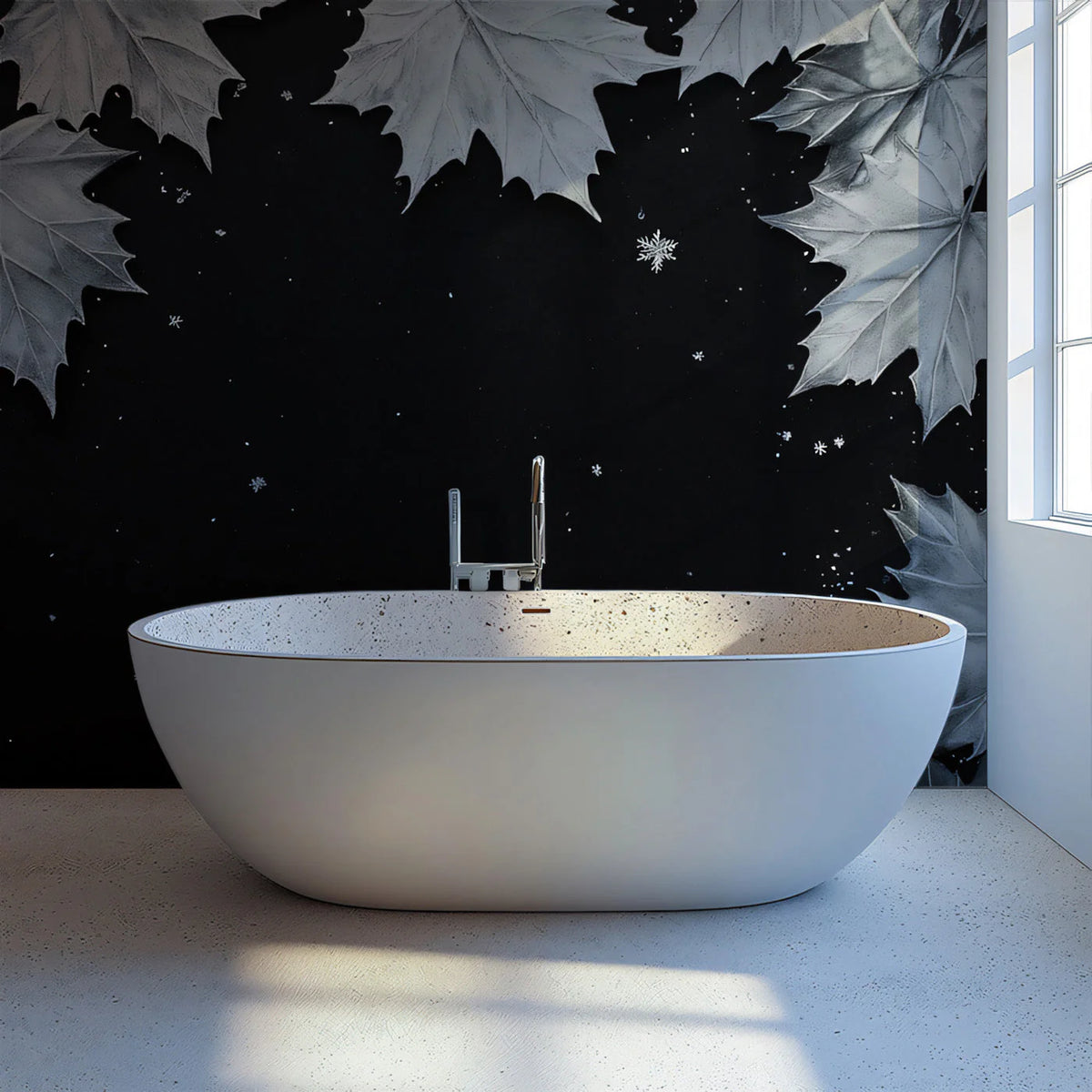 Winter Maple Leaf Mural Wallpaper — Monochrome Botanical Art Mural Wallpaper - pure wallpaper artwork