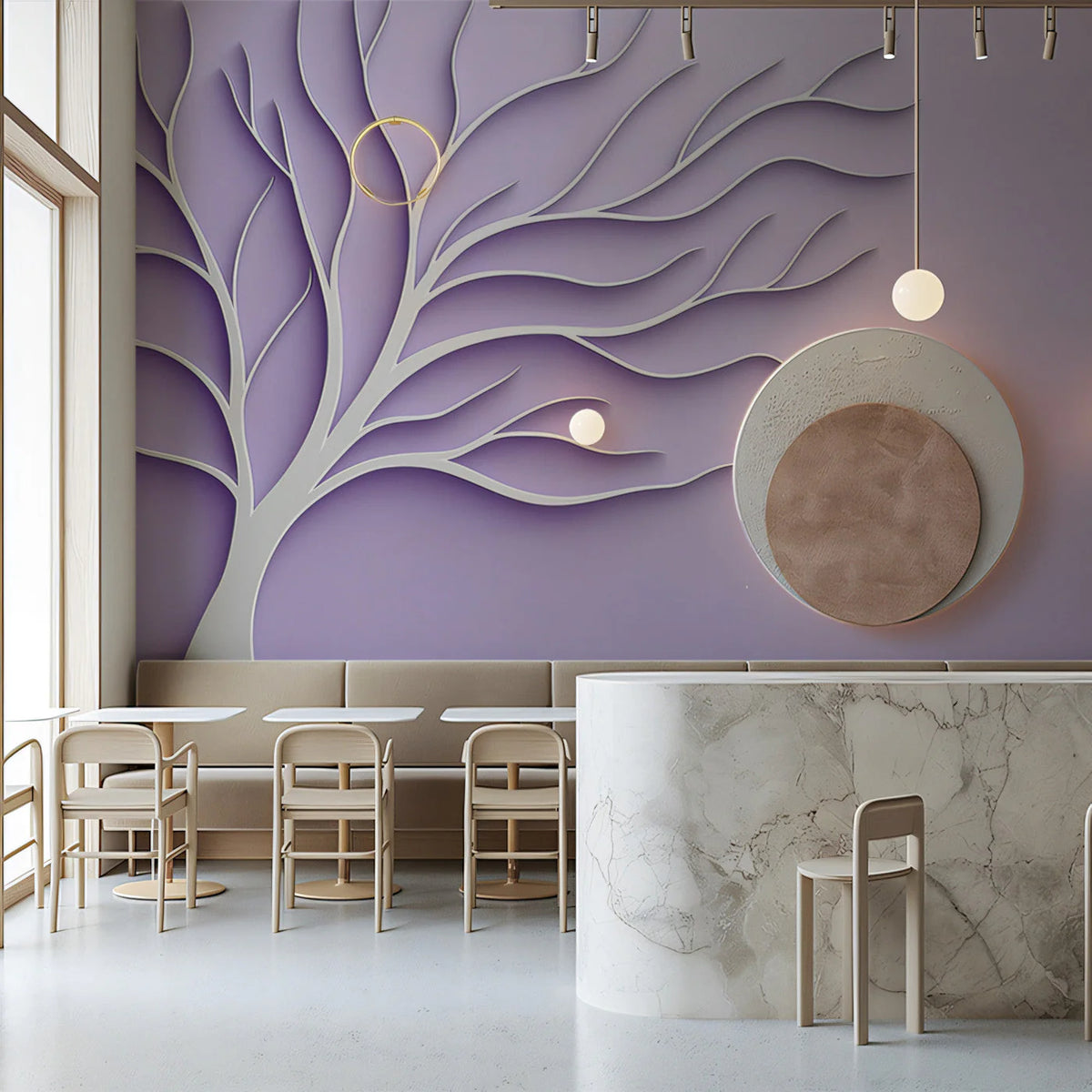 Minimalist Lavender Tree Silhouette Mural Wallpaper - pure wallpaper artwork