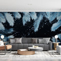 Icy Blue Feather Mural Wallpaper — Modern Botanical Statement Mural Wallpaper - pure wallpaper artwork