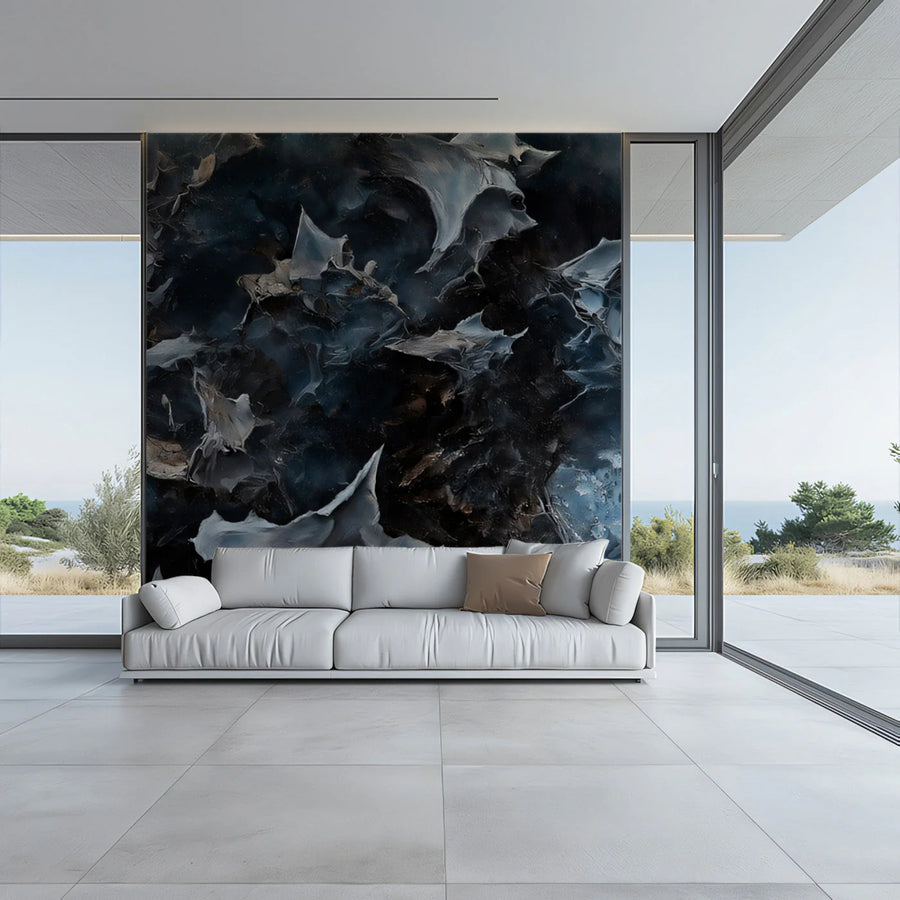 Midnight Abstract Oil Paint Mural Wallpaper — Artistic Texture Mural Wallpaper