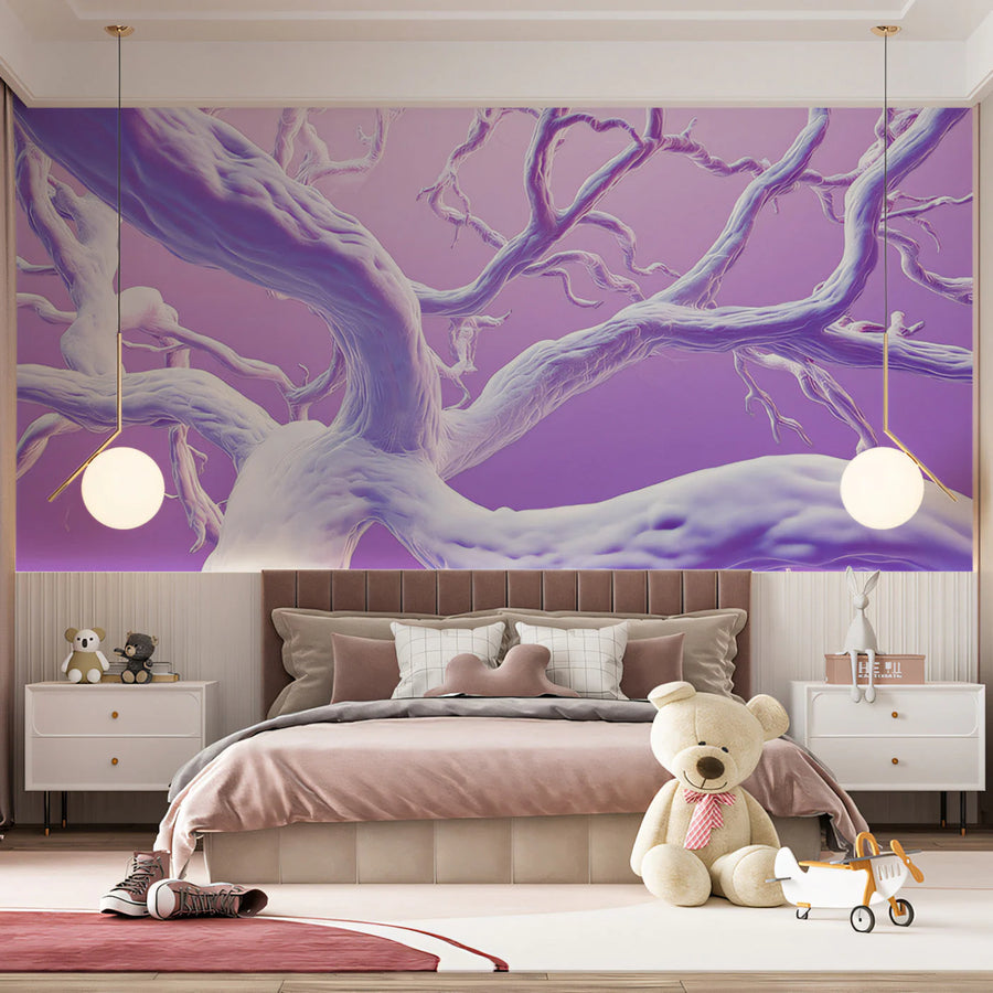 Twisted Branch Mural Wallpaper — Whimsical Lavender Forest Scene Mural Wallpaper