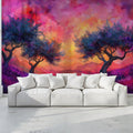 Fiery Sunset Landscape Mural Wallpaper — Painterly Artistic Scene Mural Wallpaper - pure wallpaper artwork