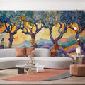 Abstract Watercolor Mediterranean Tree Mural Wallpaper - pure wallpaper artwork