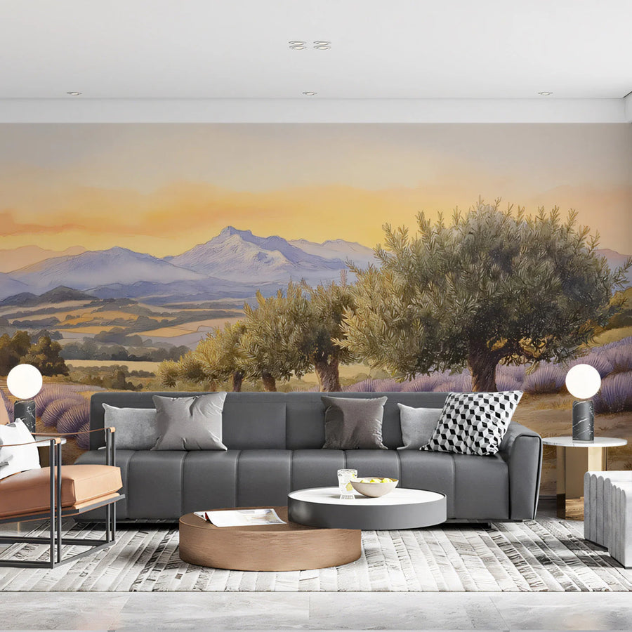 Tuscan Olive Grove & Lavender Field Mural Wallpaper