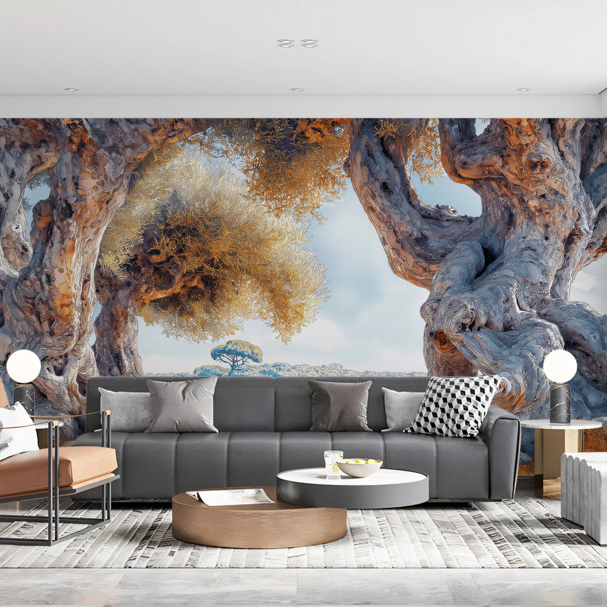 Gnarled Olive Grove Mural Wallpaper — Mediterranean Rustic Scenic Mural Wallpaper - pure wallpaper artwork