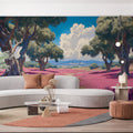 Mediterranean Landscape Mural Wallpaper — Whimsical Nature Scene Mural Wallpaper - pure wallpaper artwork