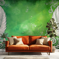 Emerald Feather Swirl Mural Wallpaper — Artistic Modern Decor Mural Wallpaper - pure wallpaper artwork