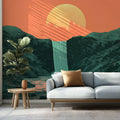 Sunset Waterfall Landscape Mural Wallpaper — Modern Nature Art Mural Wallpaper - pure wallpaper artwork