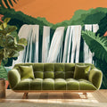 Tropical Waterfall Mural Wallpaper — Modern Jungle Scene Mural Wallpaper - pure wallpaper artwork