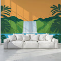 Tropical Waterfall Landscape Mural Wallpaper —Sunset Jungle Scene Mural Wallpaper - pure wallpaper artwork