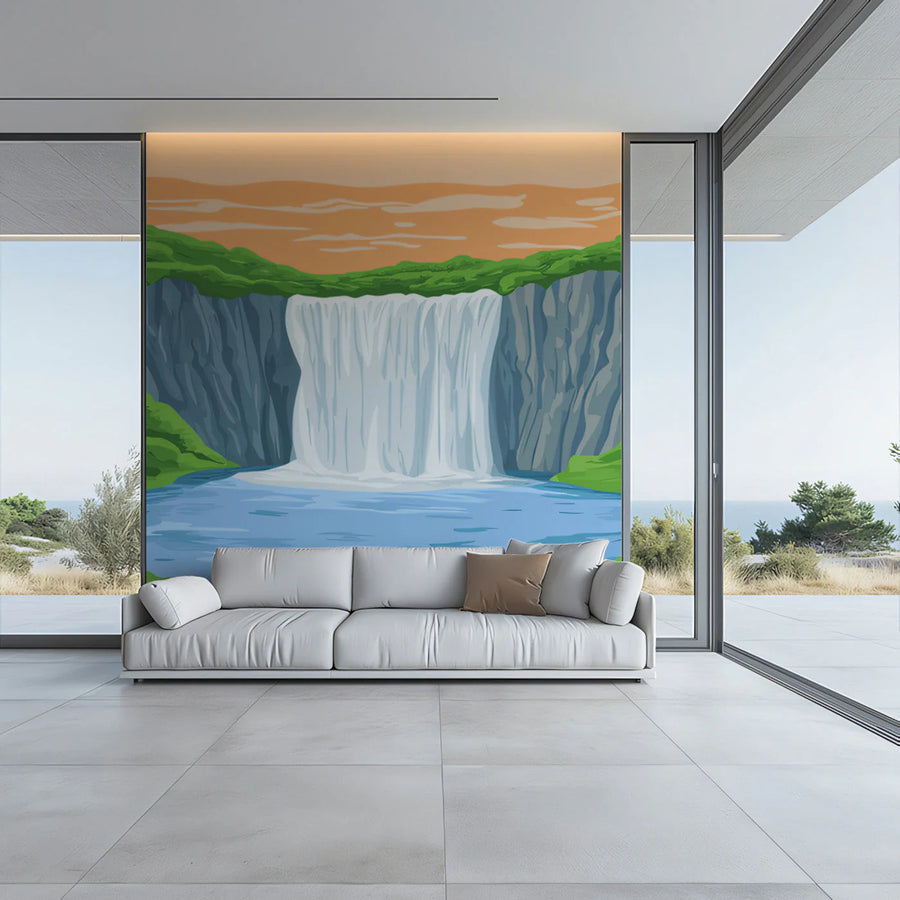 Coastal Waterfall Landscape Mural Wallpaper — Modern Nature Mural Wallpaper