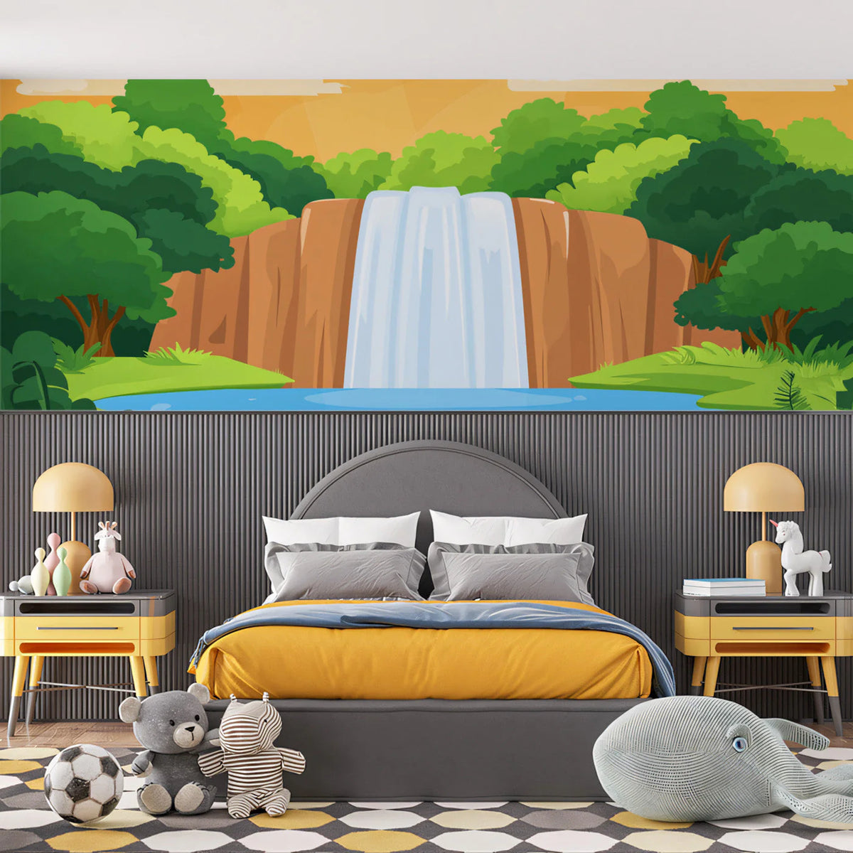 Animated Waterfall Nature Mural Wallpaper — Playful Jungle Landscape Mural Wallpaper - pure wallpaper artwork