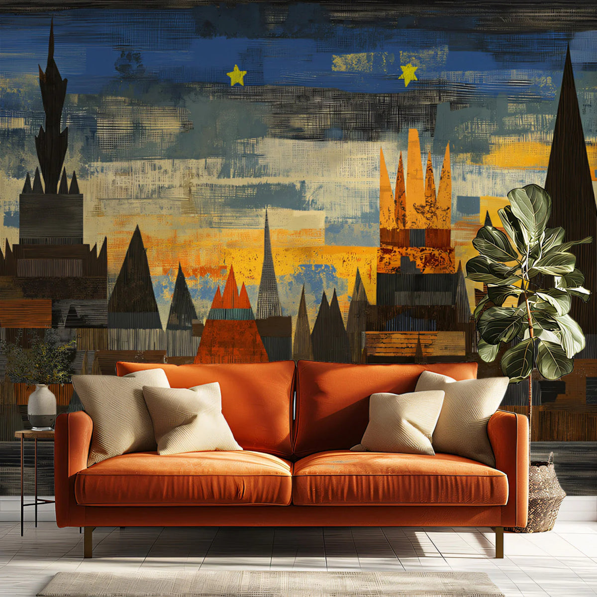 Abstract Nightscape Castle Mural Wallpaper — Modern Artistic Motif Mural Wallpaper - pure wallpaper artwork