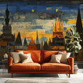Abstract Nightscape Castle Mural Wallpaper — Modern Artistic Motif Mural Wallpaper - pure wallpaper artwork