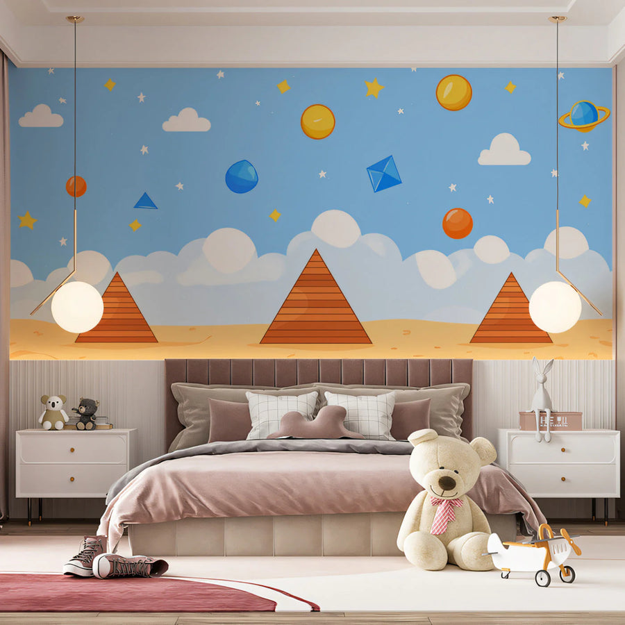 Cosmic Pyramid Adventure Mural Wallpaper — Playful Kids' Decor Mural Wallpaper
