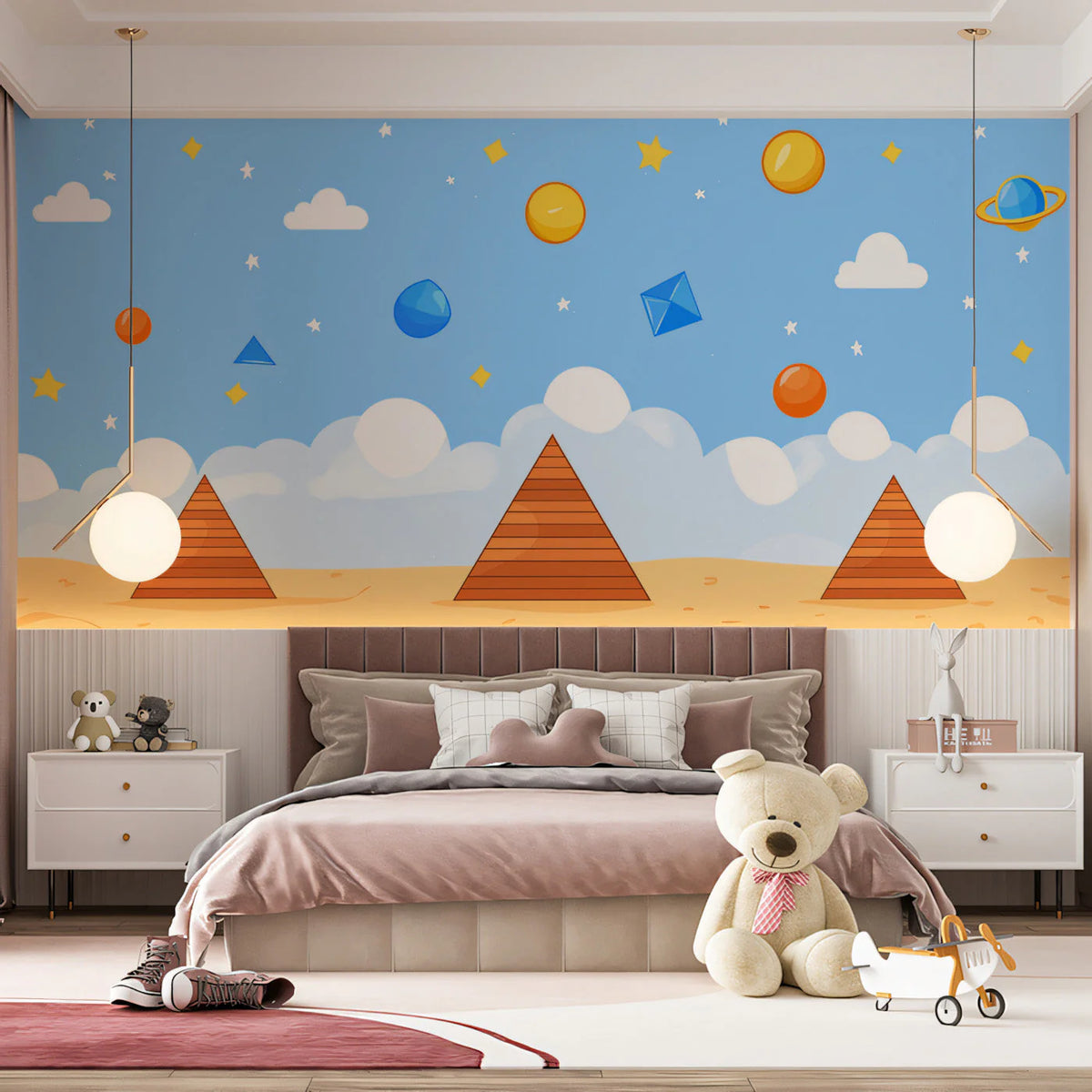 Cosmic Pyramid Adventure Mural Wallpaper — Playful Kids' Decor Mural Wallpaper - pure wallpaper artwork