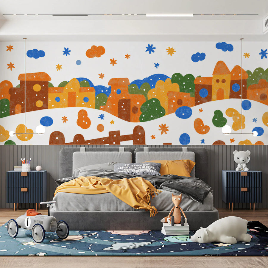 Storybook Village Mural Wallpaper — Whimsical Children’s Decor Mural Wallpaper