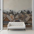 Traditional Asian Village Mural Wallpaper — Muted Earthy Landscape Mural Wallpaper - pure wallpaper artwork