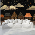 Midnight Village Celestial Mural Wallpaper — Whimsical Night Scenery Mural Wallpaper - pure wallpaper artwork