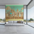 Desert Cityscape Architectural Mural Wallpaper — Whimsical Decor Mural Wallpaper - pure wallpaper artwork