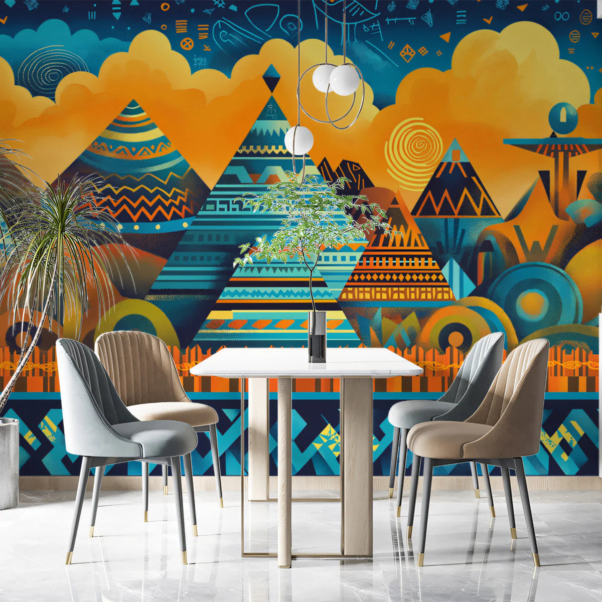 Abstract Geometric Pyramid Mural Wallpaper — Modern Artistic Decor Mural Wallpaper - pure wallpaper artwork