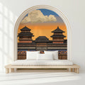 Traditional Japanese Pagoda Mural Wallpaper in Sunset Hues Mural Wallpaper - pure wallpaper artwork
