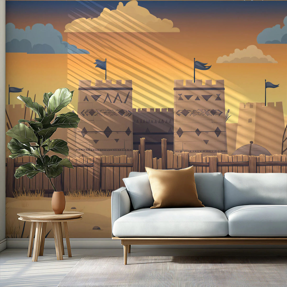 Desert Fortress Sunset Mural Wallpaper — Cultural Wall Art Mural Wallpaper - pure wallpaper artwork