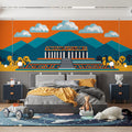 Ancient Temple Geo Mural Wallpaper — Vibrant Cultural Design Mural Wallpaper - pure wallpaper artwork