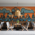Tribal Pyramid Landscape Mural Wallpaper — Vibrant Cultural Art Mural Wallpaper - pure wallpaper artwork