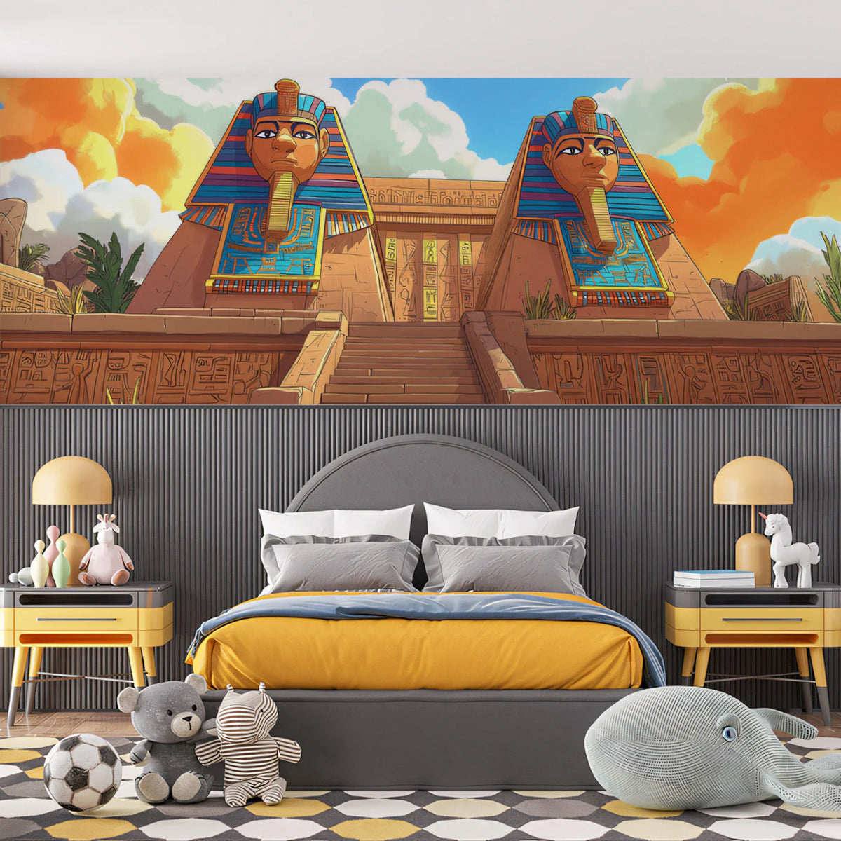 Ancient Egyptian Temple Mural Wallpaper — Educational Cartoon Style Mural Wallpaper - pure wallpaper artwork