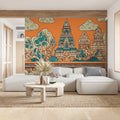 Ancient Temple Complex Mural Wallpaper — Vibrant Heritage Art Mural Wallpaper - pure wallpaper artwork