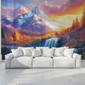 Alpine Sunset Waterfall Mural Wallpaper — Painterly Scenic Design Mural Wallpaper - pure wallpaper artwork