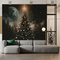 Moonlit Christmas Tree Mural Wallpaper — Festive Midnight Scene Mural Wallpaper - pure wallpaper artwork