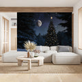 Moonlit Christmas Tree Mural Wallpaper —Midnight Winter Scene Mural Wallpaper - pure wallpaper artwork