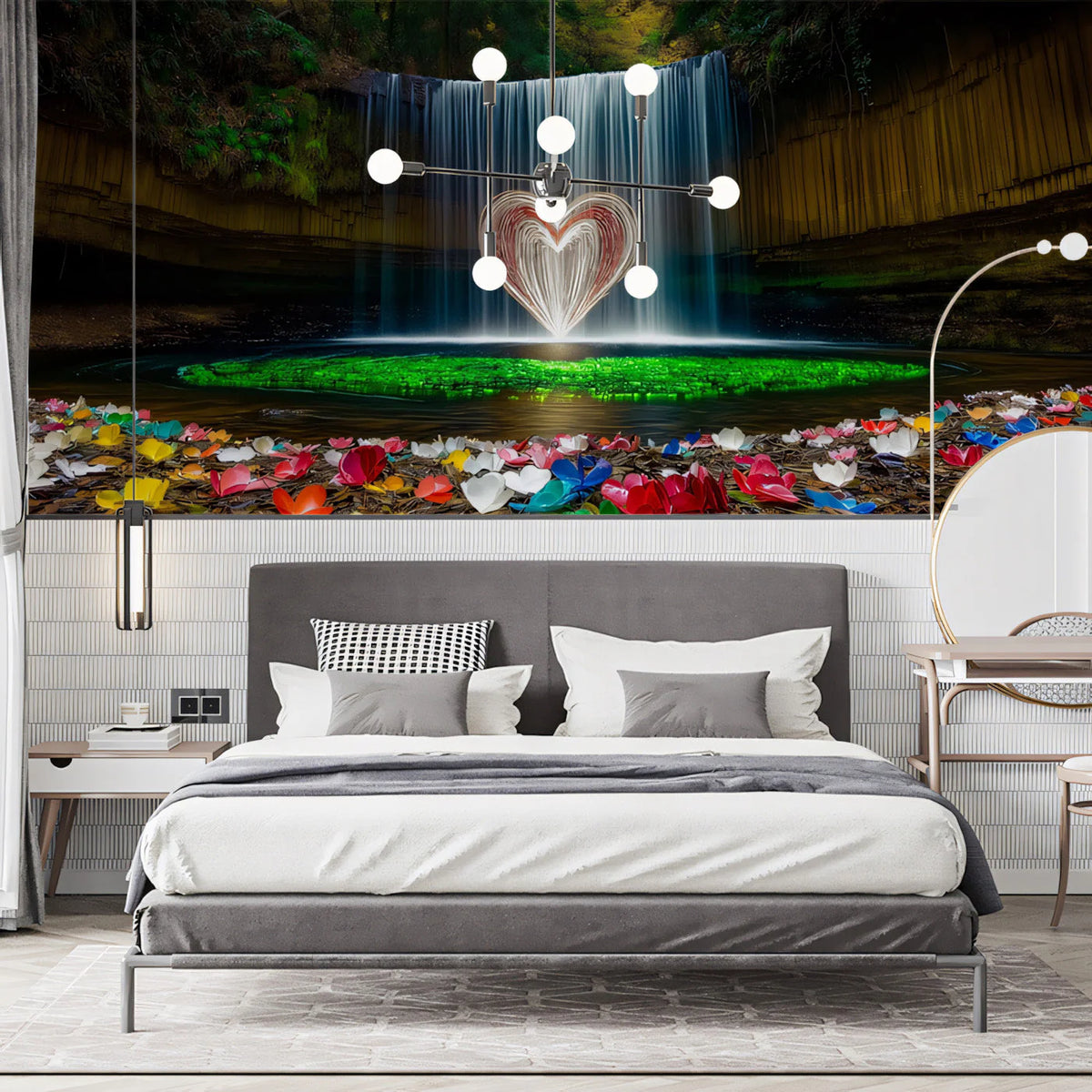 Glowing Heart Waterfall Mural Wallpaper — Fantasy Nature Scene Mural Wallpaper - pure wallpaper artwork