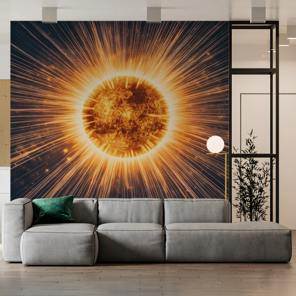 Radiant Cosmic Sphere Mural Wallpaper — Celestial Energy Art Mural Wallpaper - pure wallpaper artwork