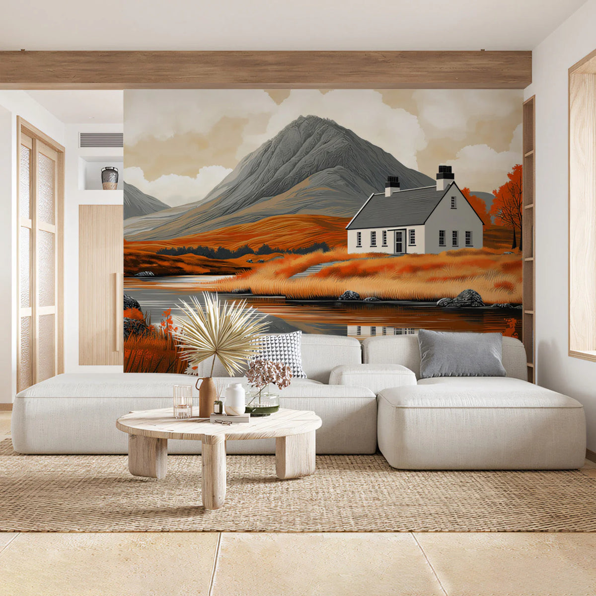 Highland Cottage Autumn Landscape Mural Wallpaper - pure wallpaper artwork